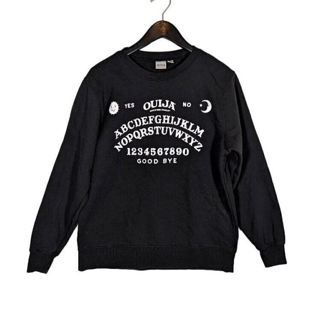 Ouija Women's Small Fleece Ouija Board Sweatshirt Black Goth Retro Occult Witch
